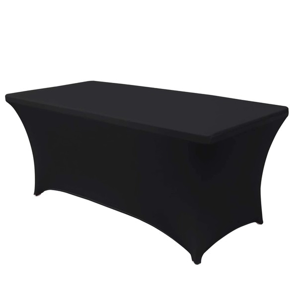 Time to Sparkle 4ft Stretch Spandex Table Cover for Standard Folding Tables - Universal Rectangular Fitted Tablecloth Protector for Wedding, Banquet and Party (Black)