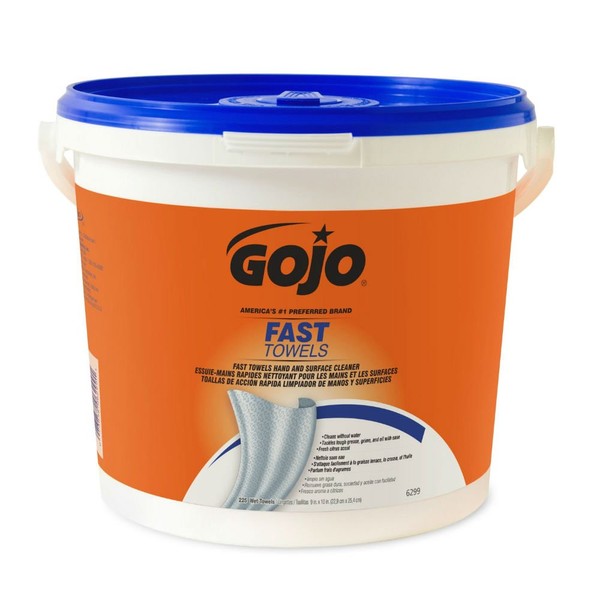 GOJO Fast Wipes Hand Cleaning Towels, Cloth, 7-3/4 x 11, White 225/Bucket