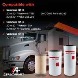 LF14000NN, FF5776, K37-1029 Oil/Fuel Filters Compatible with Cummins ISX15 ISX12 ISX16 Oil Change Kit，Fit for 2010-2017 Kenworth T680 T880 Peterbilt 389 579 trucks