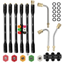 Selkie Pressure Washer Extension Wand - Upgrade Black Power Washer Lance with Spray Nozzle Tips,30°,90°,120° Curved Rod, 1/4’’Quick Connect, Replacement for Anti-Leaked Ring 4000 PSI…