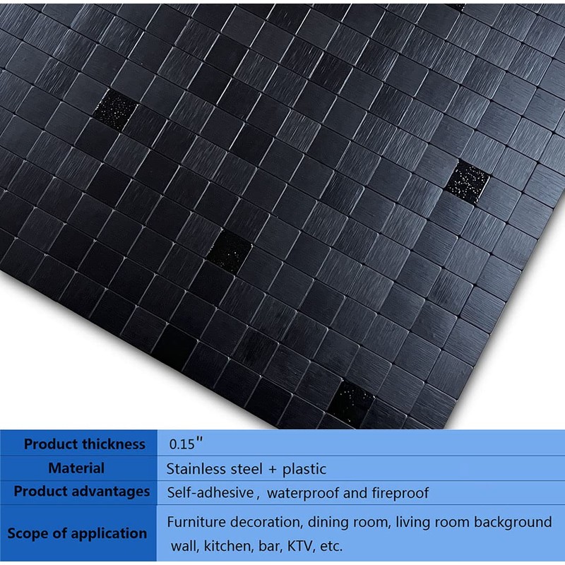 XUANINY 10-Piece Self-Adhesive Metal Backsplash, Peel and Stick Tile for