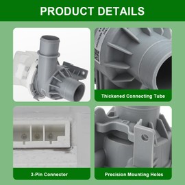 Upgraded AHA75673404 AHA75673402 Washer Drain Pump Assembly Compatible with LG Washing Machine Drain Pump Replace AP6978814 PS12748410 WT7060CW WT7100CW WT7150CW WT7250CW WT7300CV etc.