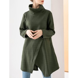 Minibee Women's Long Sleeves Dress Cowl Neck Pullovers Irregular Hem Sweater Dress with Pockets Army Green