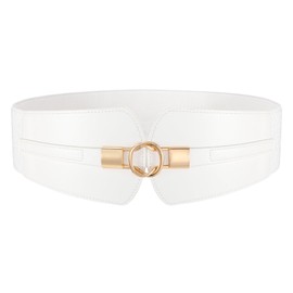 JASGOOD - Cinturón elástico ancho para mujer, cinturón elástico para vestido con hebilla dorada, Blanco, Fit for Waist Size 33"-37"