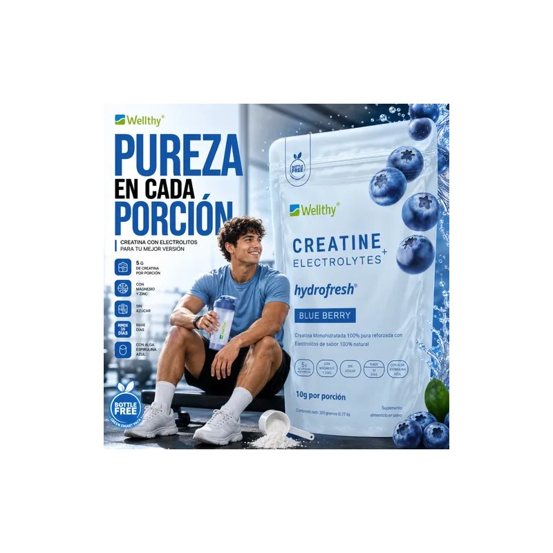 Wellthy Creatine + Electrolytes Blue Berry 350g