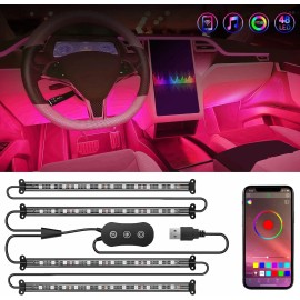 Nilight 4PCS USB Interior Car Lights 48 LEDs RGB LED Strips Lights