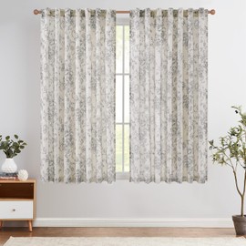 Jinchan - Cortinas florales de mezcla de lino para sala de estar y recámara, cortinas estampadas grises de 63 pulgadas de largo, con bolsillo para barra y pestaña trasera, patrón de flores de peonía