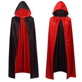 55" Stand Collar Reversible Cloak Masquerade Cape Costume, Black and Red (59"/150cm, Black and Red(with Hood))