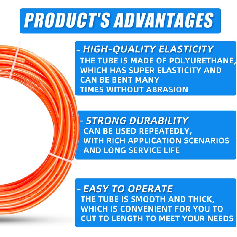 ERGAOBOY Orange 10M Polyurethane PU Air Hose Pipe Kit, 4mm