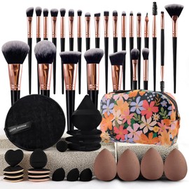 47 Piezas Set Brochas para Maquillaje Profesional, Juego Multifuncional de Herramientas de Maquillaje con Bolsa, Juego de Brochas para Maquillar Ojos 
