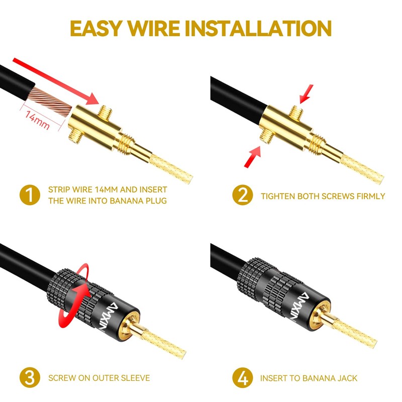 AMXINWANG Flex Pin Banana Plugs for Spring Loaded Speaker Terminals,