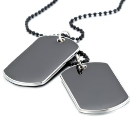 JewelryWe Jewellery Men's Necklace with Engraving 2 Military Dog Tags Army Style Dog Tag Pendant with 70 cm Chain White Black, Black without Engraving