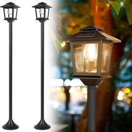 eco-π 63" Aluminum Solar Lamp Post Light, Outdoor 2 Pack Solar Floor Lamp, Solar Powered Lamp Post For Garden, Pathway, Yard, Front/Back Door, Warm White Solar Post Light, Outdoor Decor - style: Post Cap Light , Size: 2 pcs