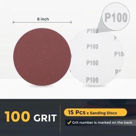 HARFINGTON 15 Pcs 8 Inch Sanding Disc 100 Grit Hook and Loop Sandpaper Random Orbital Sander Pads for Woodworking Automotive Metal Polishing