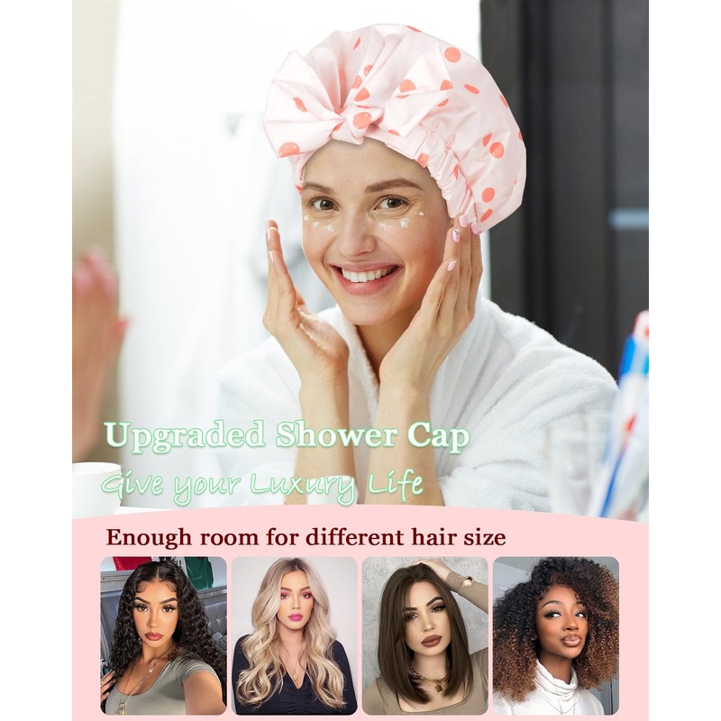 Luvruitaky Shower Cap Luxury Shower Caps for Women Reusable Waterproof