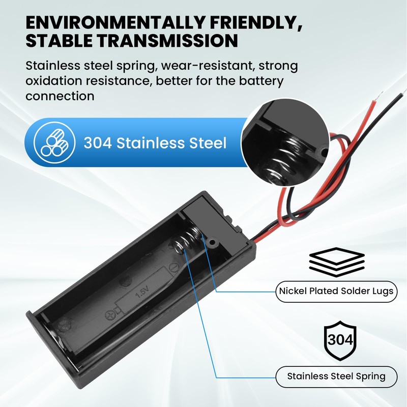 SDTC Tech 1 x 1.5V AA Battery Holder with Wires,