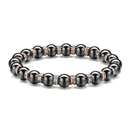 Magnetic Hematite Bracelet，Women's Magnetic Bracelet Comes with Crystal Sparkle Rhinestones，Eliminate Static Electricity, (Rose Gold Circle,8MM)