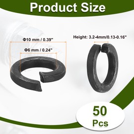 PATIKIL 50 Pcs Split Lock Washer, M6 Spring Lock Washer 304 Stainless Steel Lock Washers Assortment Kit for Screws Bolts, Black