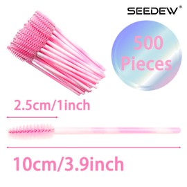 500 Pieces Eyelashes/Eyebrows Brushes, 10CM Lash Removal Cleaning Tools, Gradient Handle, Makeup Tools Mascara Wands(Simple Packaging)-(Gradient Pink)