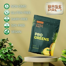 Pro Greens - Pineapple | Base Pro Nutrition | 300 grams - 30 servings | Vegan, Non-GMO, Gluten-Free, Soy-Free, Dairy-Free | Greens, Greens Powder, Greens Blend | Healthy Digestive System, Provides Antioxidant Support, Detoxifies | Spirulina, Spinach, Alf