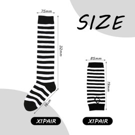 CQQNIU 1 Pair Of Striped Knee Socks And 1 Pair Of Striped Gloves, Girls' Stockings, Elastic Thermal Socks, Fingerless Gloves, Long Knitted Gloves