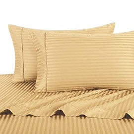 Royal Hotel Bedding Stripe Gold Olympic-Queen Size Sheets, 4PC Bed Sheet Set, 100% Cotton, 300 Thread Count, Sateen Striped, Deep Pocket