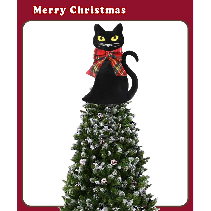 Black Cat Tree Topper for Christmas Decor