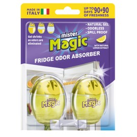 Mister Magic Refrigerator Odor Absorber – Fridge Deodorizer, Long Duration, Up to 90 Days, Safe, Available in Different Variations, Natural Gel, Odorless, Double Pack (Pack of 1, With Lemon)