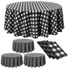 Remagr Disposable Checkered Tablecloth Round Plastic Buffalo Plaid Table Cloth