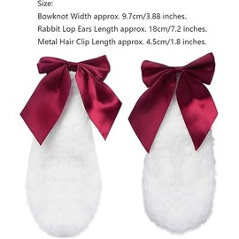 HODASHI 1 Pair Girls Bunny Plush Lop Ears Hair Clip Rabbit Furry Ears Ribbon Bow-knot Hair Clamp Hairpin Cosplay Headwear (Red)