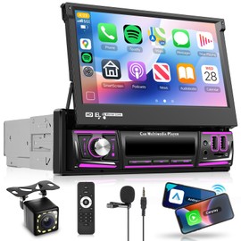 Android 13 2G+64G Single Din Touchscreen Car Stereo DSP Radio Wireless Carplay Android Auto,7‘’ IPS Manual Flip-Out Touch Screen,5.0 Bluetooth,FM/RDS,GPS,SWC,Mirror Link,Fast Charging,Backup Camera