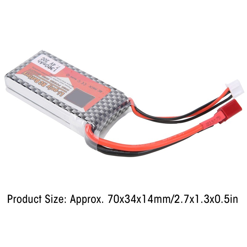 7.4V 1300mAh 30C Lipo Battery with T Plug Rechargeable Lithium