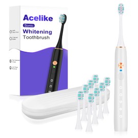 Sonic Electric Toothbrush for Adults and Kids, Rechargeable Toothbrush with 8 Brush Heads & Travel Case, 5 Modes & 2 Minute-Timer, 45000VPM Deep Clean, IPX7,One Fast Charge Last 120 Days - White