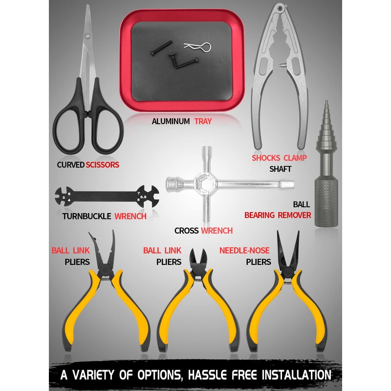 RC Tool Kit Screwdriver Set (Flat, Phillips, Hex) Metal Holder,