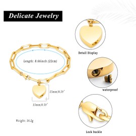 VCCWYQK Cremation Bracelet for Ashes for Women, Stainless Steel Heart Memorial Urn Bracelet Bangle Cremation Keepsake Jewelry for Ashes (A-Gold)
