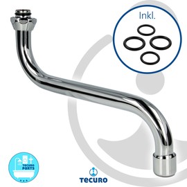 tecuro S-Spout for Wall Fittings Chrome-Plated/Length 200 mm / 3/4 Inch Connector with Conical Washer for 18 mm Diameter Fitting