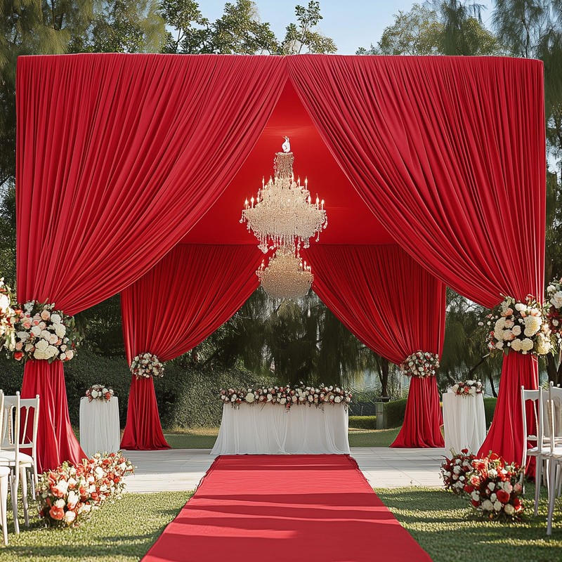 4 Panels 5x20ft Red Ceiling Drapes for Wedding Parties, Wrinkle
