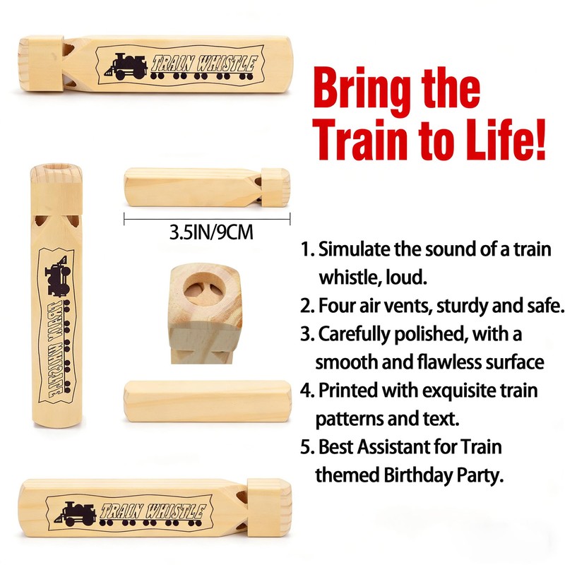 MYUBWTF Solid Wood Train Whistle 4 Tones, Noisemaker Toys and