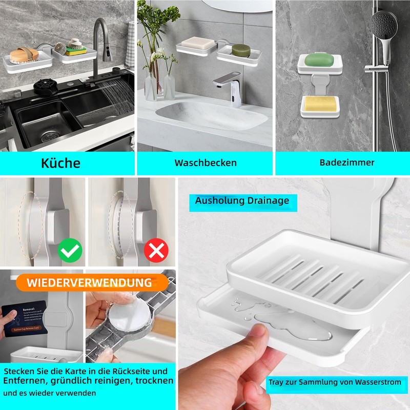 KlaroSpace Bathroom Soap Dish with Drain, 5 kg Load Capacity,