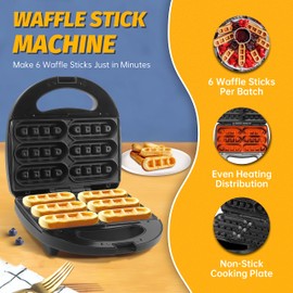 FineMade Waffle Stick Maker, Mini Waffle Maker Iron, Makes 6 Waffle Sticks, Ideal for Breakfast, Snacks, Desserts and More