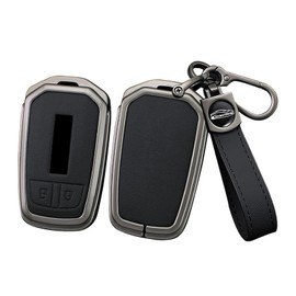 ontto Car Key Fob Cover Case fit for Isuzu D-MAX MUX Truck DMAX 2015 2016 2017 2018 2019 2020 Smart Key holder Metal Leather Shell bag keyring keychain auto styling accessories-Black 1