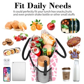 Coobiiya Lunch Bag Women, Lunch Box for Women Adult Men, Small Leak-proof Cute Lunch Tote Large Capacity Reusable Insulated Cooler Lunch Container for Work/Office/Picnic/Travel-Pink Cow