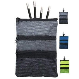 FINGER TEN Golf Pouch Bag Black for Valuables Tee with 4 Free Golf Pencil Pack, Zippered Pocket Gear Clip Hook to Bag (Black Pouch Bag)