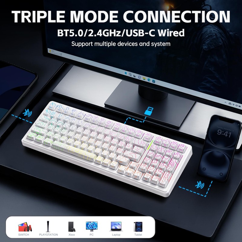LEOBOG Aula Keyboard, F99 Wireless Mechanical Gaming Keyboards, Hot Swappable