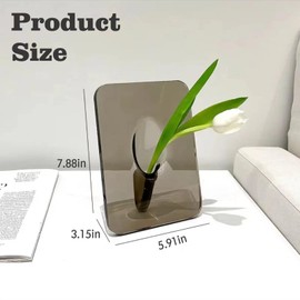 FOWSEEK Frame Flower Vase - Clear Acrylic Vases for Flowers, Modern Art Vases for Home Decor, Unique Decorative Vases for Desktops Bookshelf Bedroom Living Room Wedding House Warming Gifts, Grey