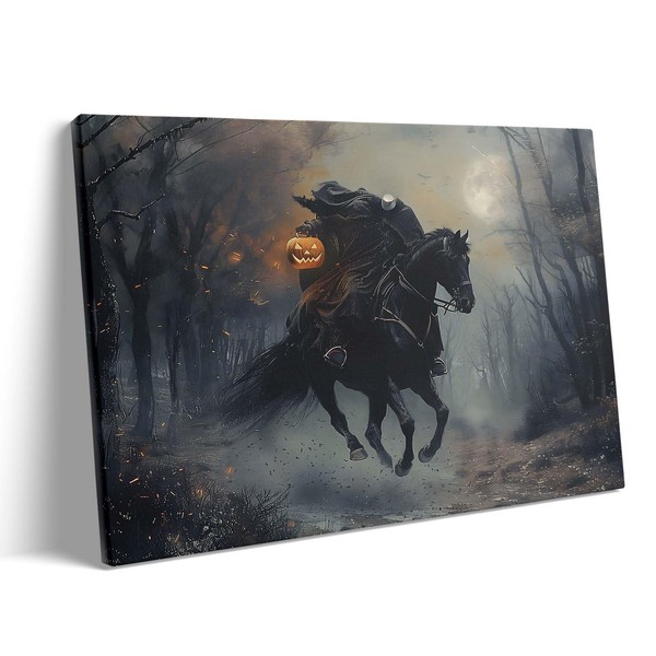 Halloween Canvas Wall Art, Ghostly Headless Horseman Poster Print, Windswept