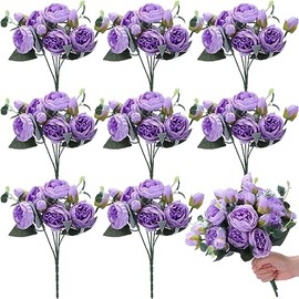 Yunsailing 8 Paquetes Flores de Peonía Artificiales Flores Falsas Ramo de Peonías de Seda Decoración de Puerta Mesa Hogar Boda Vintage Ramo de Rosas Reutilizable para San Valentín (Morado, Peonía)
