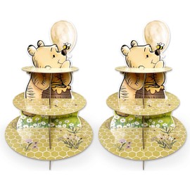 2pcs Classic Winnie Cupcakes Holder, Cupcake Stands for Party, Pooh Cupcake Tier Stand, Winnie Baby Shower Decorations Party Supply