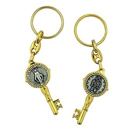 VILLAGE GIFT IMPORTERS Holy Saints Key-Shaped Keychains | Gold or Silver Tone Metal | Handcrafted in Italy | Christian Automotive (Miraculous Medal, Gold)
