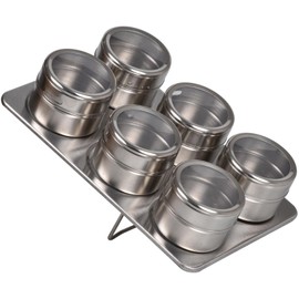 True Face Magnetic Spice Tins - Set of 6 | Stainless Steel Spice Jars | Herb Pots | Seasoning Shakers | Spice Containers with Lid | Spices for Cooking | Jar with Clear Lid | Silver Pots